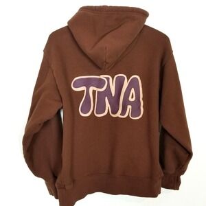 Aritzia Tna Women Hoodie Sweatshirt Sz XS Brown Fleece Big Logo Y2K Pullover